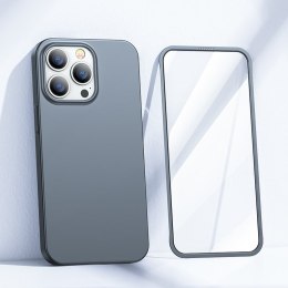 Etui pokrowiec do iPhone 13 Pro obudowa na tył i przód + szkło hartowane szary