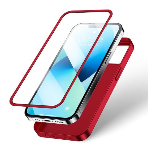 Etui pokrowiec do iPhone 13 obudowa na tył i przód + szkło hartowane czerwony Etui pokrowiec do iPhone 13 obudowa na tył i przód + szkło hartowane czerwony