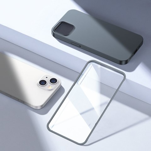 Etui pokrowiec do iPhone 13 obudowa na tył i przód + szkło hartowane szary Etui pokrowiec do iPhone 13 obudowa na tył i przód + szkło hartowane szary