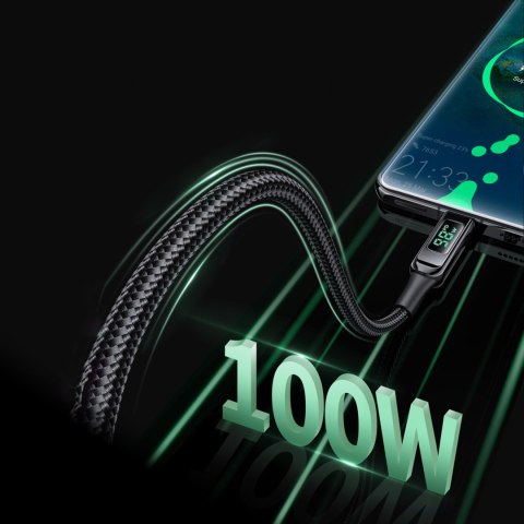 Kabel przewód w oplocie z ekranem LED USB-C 100W 20V 5A 2m czarny Kabel przewód w oplocie z ekranem LED USB-C 100W 20V 5A 2m czarny