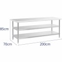 Stół do kuchni z 2 półkami stalowy nierdzewny 200 x 70cm