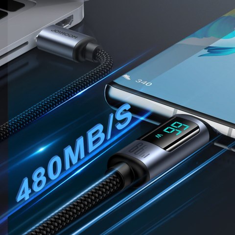 Kabel przewód z wyświetlaczem LED USB-C - USB-A 66W 1.2m czarny Kabel przewód z wyświetlaczem LED USB-C - USB-A 66W 1.2m czarny