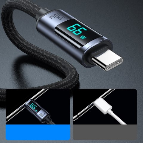 Kabel przewód z wyświetlaczem LED USB-C - USB-A 66W 1.2m czarny Kabel przewód z wyświetlaczem LED USB-C - USB-A 66W 1.2m czarny