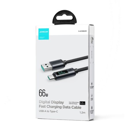 Kabel przewód z wyświetlaczem LED USB-C - USB-A 66W 1.2m czarny Kabel przewód z wyświetlaczem LED USB-C - USB-A 66W 1.2m czarny