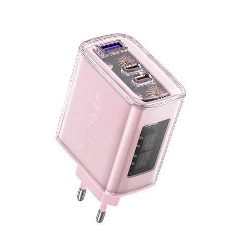 Ładowarka sieciowa GaN 65W 3 porty 1x USB 2x USB-C fioletowa Ładowarka sieciowa GaN 65W 3 porty 1x USB 2x USB-C fioletowa