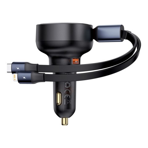 Ładowarka samochodowa z USB-A i ze zwijanym kablem USB-C iPhone 60W czarny Ładowarka samochodowa z USB-A i ze zwijanym kablem USB-C iPhone 60W czarny