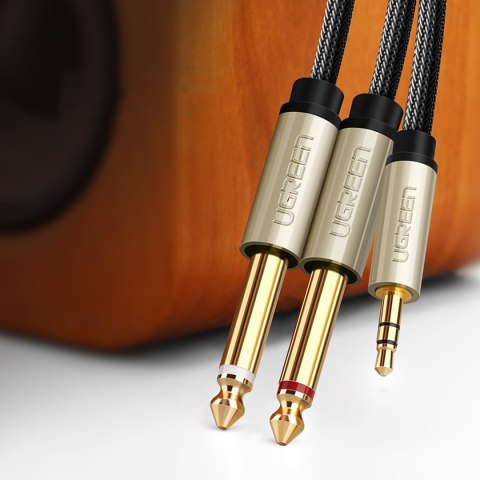 Kabel przewód audio mini jack 3.5 mm - 2 x jack 6.35mm 2m szary Kabel przewód audio mini jack 3.5 mm - 2 x jack 6.35mm 2m szary