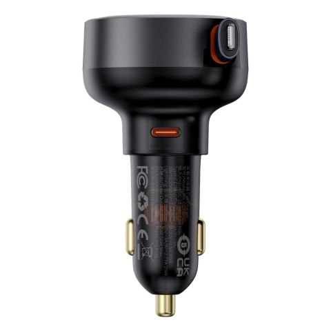 Ładowarka samochodowa ze zwijanym kalblem do iPhone Lightning USB-C 60W czarna Ładowarka samochodowa ze zwijanym kalblem do iPhone Lightning USB-C 60W czarna