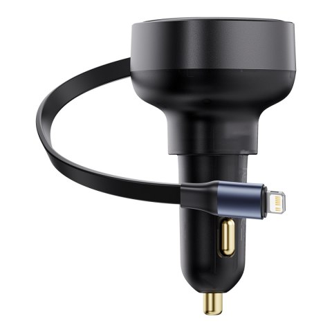 Ładowarka samochodowa ze zwijanym kalblem do iPhone Lightning USB-C 60W czarna Ładowarka samochodowa ze zwijanym kalblem do iPhone Lightning USB-C 60W czarna