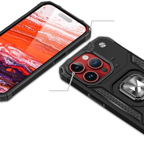 Pancerne etui z uchwytem na palec do iPhone 15 Pro Max Ring Armor srebrne Pancerne etui z uchwytem na palec do iPhone 15 Pro Max Ring Armor srebrne