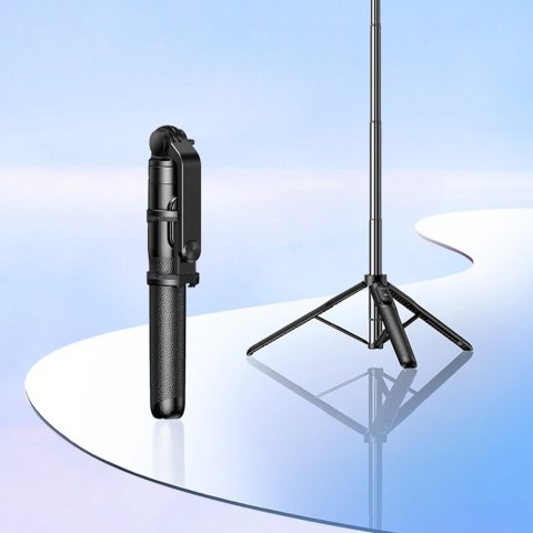 Selfie stick kijek teleskopowy do telefonu ze stojakiem i pilotem Bluetooth 1.5m czarny Selfie stick kijek teleskopowy do telefonu ze stojakiem i pilotem Bluetooth 1.5m czarny