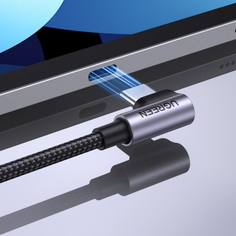 Kabel przewód kątowy USB-C w oplocie 480Mb/s 0.5m czarno szary Kabel przewód kątowy USB-C w oplocie 480Mb/s 0.5m czarno szary
