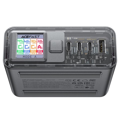Stacja zasilania ładowarka PD 218W GaN z 4 portami 3x USB-C + USB-A szary Stacja zasilania ładowarka PD 218W GaN z 4 portami 3x USB-C + USB-A szary