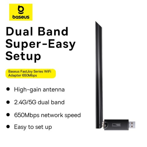 Zewnętrzna karta sieciowa USB WiFi 2.4GHz 5GHz 650Mb/s z anteną 6dBi czarna Zewnętrzna karta sieciowa USB WiFi 2.4GHz 5GHz 650Mb/s z anteną 6dBi czarna