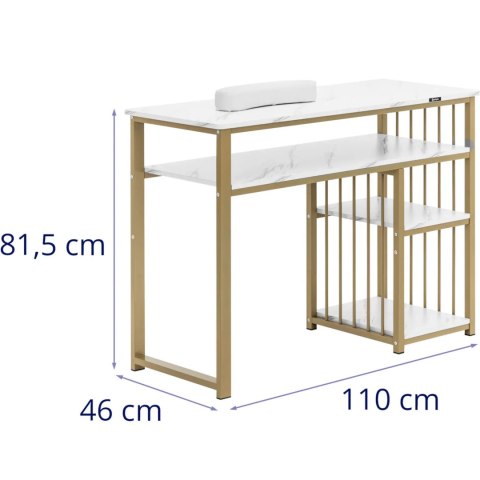 Biurko kosmetyczne do manicure z podpórką na dłonie metalowe 110 x 46 cm - marmur złoto Biurko kosmetyczne do manicure z podpórką na dłonie metalowe 110 x 46 cm - marmur złoto
