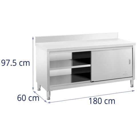 Stół blat roboczy przyścienny z szafką i rantem drzwi suwane 180 x 60 cm Stół blat roboczy przyścienny z szafką i rantem drzwi suwane 180 x 60 cm
