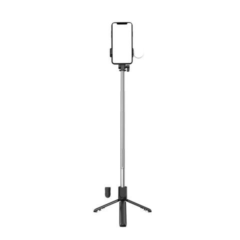 Selfie stick teleskopowy z pilotem + lamkpa LED stojak tripod na telefon 1m - czarny Selfie stick teleskopowy z pilotem + lamkpa LED stojak tripod na telefon 1m - czarny