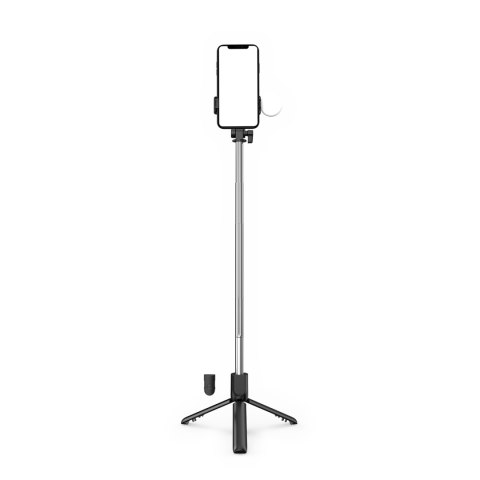 Selfie stick teleskopowy z pilotem + lampka LED stojak tripod na telefon 0.71m - czarny Selfie stick teleskopowy z pilotem + lampka LED stojak tripod na telefon 0.71m - czarny