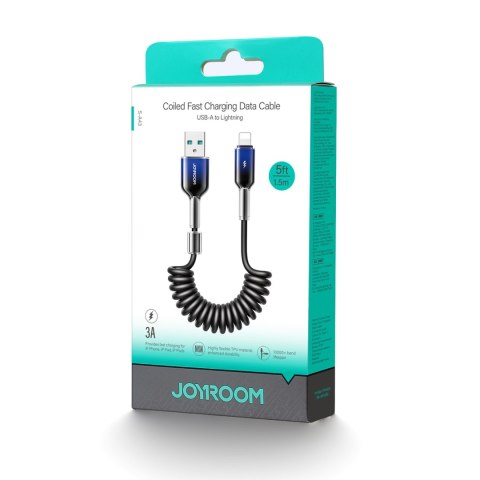 Kabel przewód spiralny USB-A - iPhone Lightning Crystal-Clear Series 3A 1.5m - czarny Kabel przewód spiralny USB-A - iPhone Lightning Crystal-Clear Series 3A 1.5m - czarny