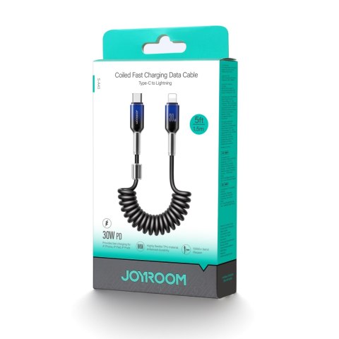 Kabel przewód spiralny USB-C - iPhone Lightning Crystal-Clear Series 30W 1.5m - czarny Kabel przewód spiralny USB-C - iPhone Lightning Crystal-Clear Series 30W 1.5m - czarny