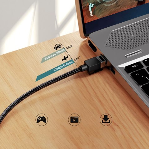 Kabel sieciowy patchcord w oplocie Ethernet RJ45 Cat 7 10Gbps 0.5m - czarny Kabel sieciowy patchcord w oplocie Ethernet RJ45 Cat 7 10Gbps 0.5m - czarny