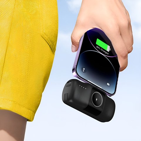 Mini powerbank 5000mAh 15W iPhone Lightning i ładowarką do Apple Watch - czarny Mini powerbank 5000mAh 15W iPhone Lightning i ładowarką do Apple Watch - czarny