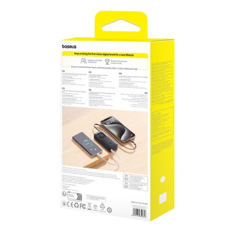 Powerbank 10000mAh 30W z portem USB-C i rozwijanym kablem USB-C Free2Pull - czarny Powerbank 10000mAh 30W z portem USB-C i rozwijanym kablem USB-C Free2Pull - czarny