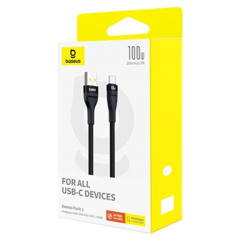 Kabel przewód Flash 2 USB-A - USB-C 100W 2m - czarny Kabel przewód Flash 2 USB-A - USB-C 100W 2m - czarny
