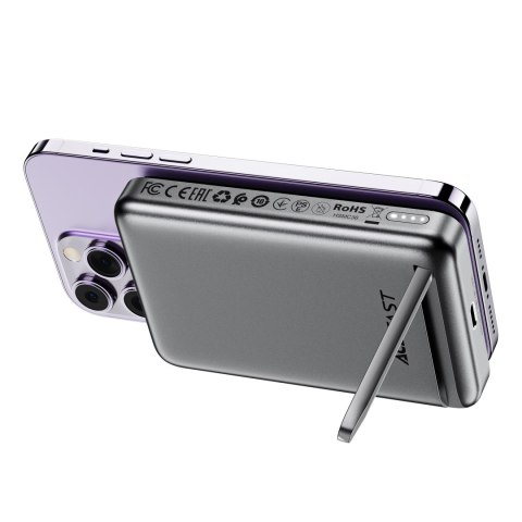 Powerbank 10000mAh indukcyjny magnetyczny z opcją podstawki PD 20W + kabel - czarny Powerbank 10000mAh indukcyjny magnetyczny z opcją podstawki PD 20W + kabel - czarny