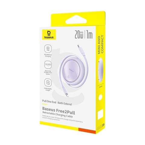 Kabel przewód zwijany Free2Pull USB-C - iPhone Lightning 20W 1m - fioletowy Kabel przewód zwijany Free2Pull USB-C - iPhone Lightning 20W 1m - fioletowy