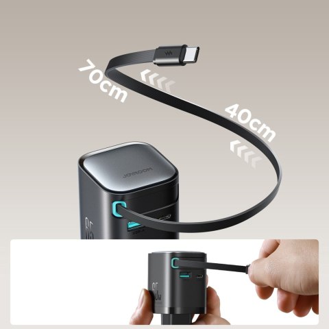 Ładowarka sieciowa GaN 65W USB-A USB-C z wbudowanym kablem USB-C - czarna Ładowarka sieciowa GaN 65W USB-A USB-C z wbudowanym kablem USB-C - czarna