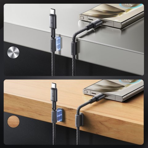 Kabel przewód USB-A - USB-C z organizerem uchwytem magnetycznym 1.2m - szary Kabel przewód USB-A - USB-C z organizerem uchwytem magnetycznym 1.2m - szary