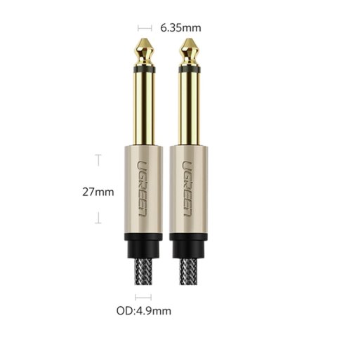 Kabel przewód audio mono TS jack 6.35mm - jack 6.35mm 1m - szary Kabel przewód audio mono TS jack 6.35mm - jack 6.35mm 1m - szary