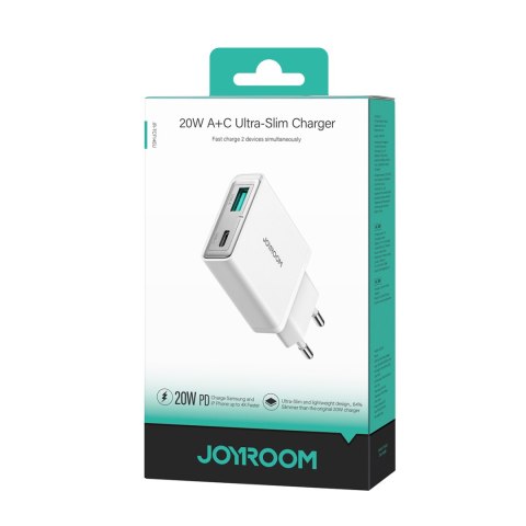 Mała i supercienka ładowarka sieciowa 20W USB-A USB-C - biała Mała i supercienka ładowarka sieciowa 20W USB-A USB-C - biała