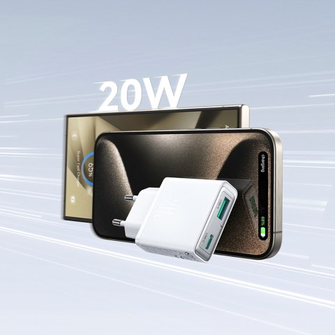 Mała i supercienka ładowarka sieciowa 20W USB-A USB-C - biała Mała i supercienka ładowarka sieciowa 20W USB-A USB-C - biała