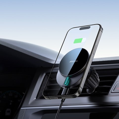Uchwyt magnetyczny na telefon z ładowarką indukcyjną 15W na kratkę nawiewu - czarny Uchwyt magnetyczny na telefon z ładowarką indukcyjną 15W na kratkę nawiewu - czarny