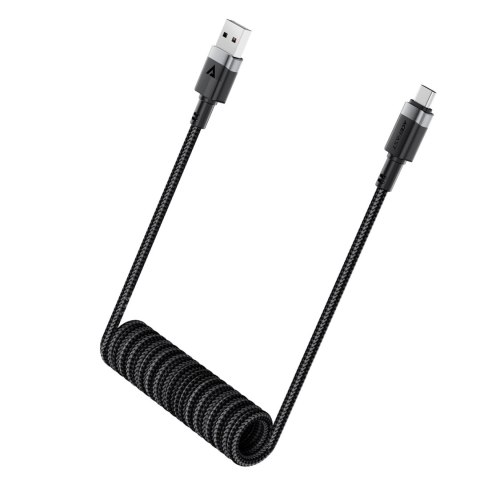 Kabel przewód spiralny USB-A - USB-C 480Mb/s 3A 1.2m - czarny Kabel przewód spiralny USB-A - USB-C 480Mb/s 3A 1.2m - czarny