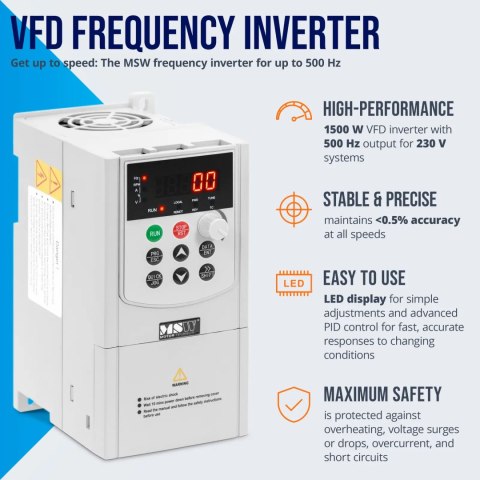 Przetwornica częstotliwości VFD falownik 500 Hz 1500 W 230 V Przetwornica częstotliwości VFD falownik 500 Hz 1500 W 230 V