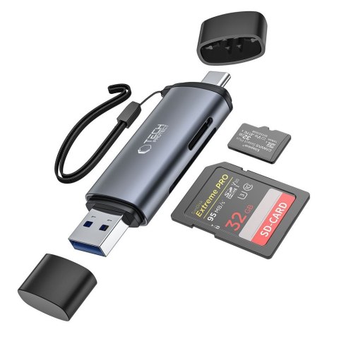 Czytnik kart pamięci SD / micro SD ze złączami USB-C / USB-A - szary Czytnik kart pamięci SD / micro SD ze złączami USB-C / USB-A - szary