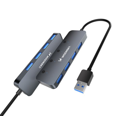 Hub rozdzielacz 4x USB-A z włącznikami aluminiowy - szary Hub rozdzielacz 4x USB-A z włącznikami aluminiowy - szary