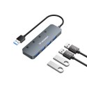Hub rozdzielacz 4x USB-A z włącznikami aluminiowy - szary