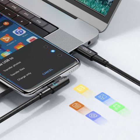 Kabel przewód kątowy i prosty USB-C 60W 6A 2m - szary Kabel przewód kątowy i prosty USB-C 60W 6A 2m - szary