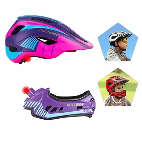 Kask rowerowy dziecięcy z odpinaną szczęką rozmiar M - fioletowo-różowy Kask rowerowy dziecięcy z odpinaną szczęką rozmiar M - fioletowo-różowy