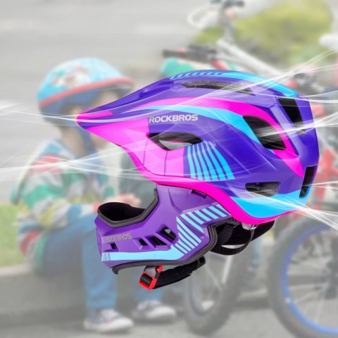 Kask rowerowy dziecięcy z odpinaną szczęką rozmiar M - fioletowo-różowy Kask rowerowy dziecięcy z odpinaną szczęką rozmiar M - fioletowo-różowy