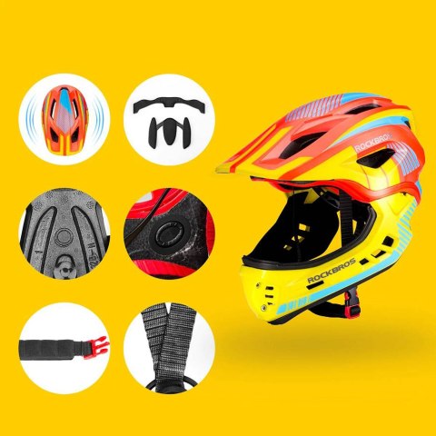 Kask rowerowy dziecięcy z odpinaną szczęką rozmiar S - żółto-pomarańczowy Kask rowerowy dziecięcy z odpinaną szczęką rozmiar S - żółto-pomarańczowy
