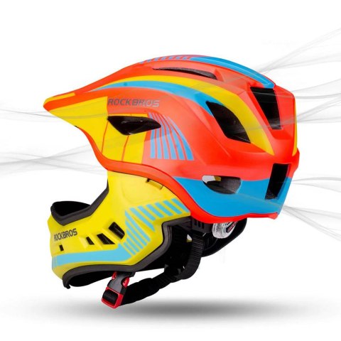 Kask rowerowy dziecięcy z odpinaną szczęką rozmiar S - żółto-pomarańczowy Kask rowerowy dziecięcy z odpinaną szczęką rozmiar S - żółto-pomarańczowy