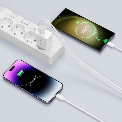 Ładowarka sieciowa USB-C PD / USB-A QC 30W - biała Ładowarka sieciowa USB-C PD / USB-A QC 30W - biała