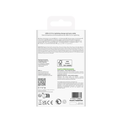 Kabel przewód USB-A - iPhone Lightning TPE 12W 2m - biały Kabel przewód USB-A - iPhone Lightning TPE 12W 2m - biały