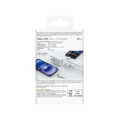 Ładowarka sieciowa 2x USB-A PROLITE 10W - biała Ładowarka sieciowa 2x USB-A PROLITE 10W - biała