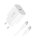 Ładowarka sieciowa USB-C z kablem USB-C PD 20W - biała